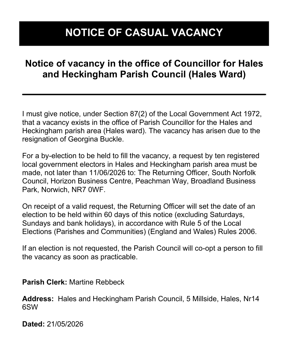 Resignation of councillor and vacancy