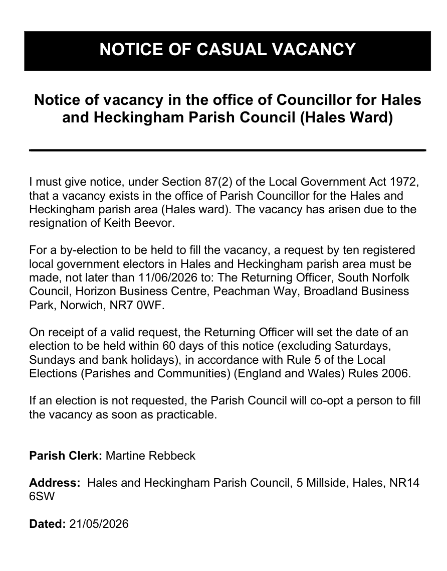 Resignation of councillor and vacancy